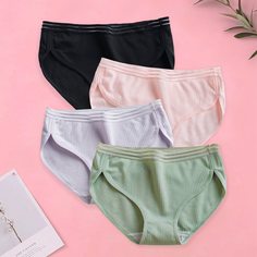 4шт трусики с сетчатой вставкой для девочек Shein