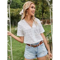 Контрастные кружева Одноцветный Элегантный Блузы Shein