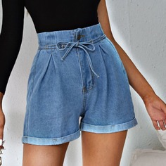 Пояс Одноцветный Джинсовые шорты Shein