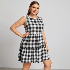 С оборками Клетчатый Повседневный Платья размер плюс Shein