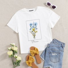 Топ с текстовым и цветочным принтом Shein