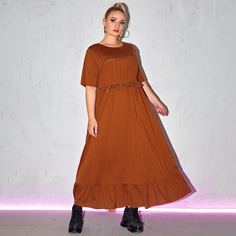 С оборками Одноцветный Повседневный Платья размер плюс Shein