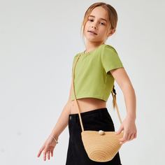 Однотонная короткая футболка для девочек Shein