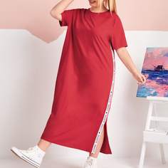 Платье размера плюс с текстовой лентой и разрезом Shein