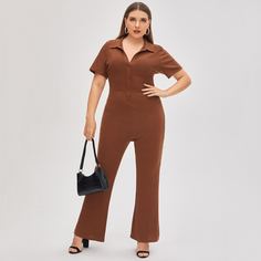 Однобортный трикотажный комбинезон размера плюс Shein