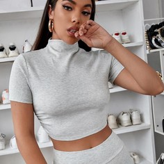 трикотажный Одноцветный Повседневный Футболки Shein