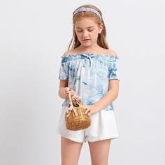 Топ с открытыми плечами и принтом тай дай для девочек Shein