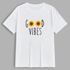 Мужская футболка с текстовым и цветочным принтом Shein