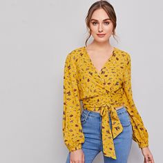 Пояс цветочный Бохо Блузы Shein