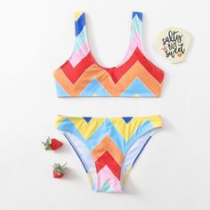 Купальник бикини с шевронным рисунком для девочек Shein