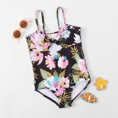 Слитный купальник с цветочным узлом для девочек Shein