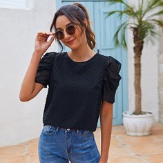 Шифоновый топ с пышным рукавом и застежкой сзади Shein