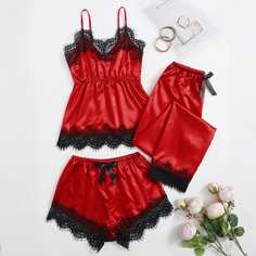 с фестонами Контрастный цвет Сексуальный Комплект пижамы Shein