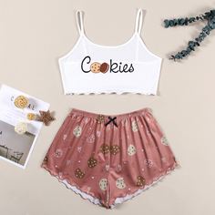 Пижама на бретельках с принтом "печенье Shein