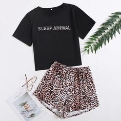 Леопардовый принт милый Пижама Shein
