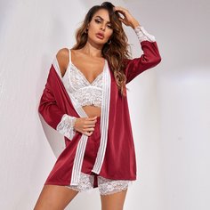 Контрастные кружева Контрастный цвет Сексуальный Комплект пижамы Shein