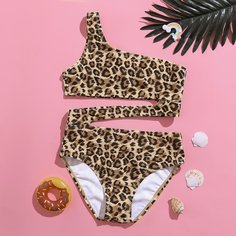 Слитный купальник с леопардовым рисунком для девочек Shein
