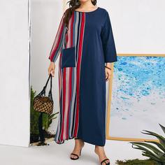 Контрастное платье размера плюс в полоску с карманом Shein