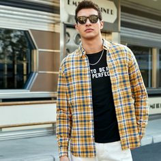 Мужская однобортная рубашка в клетку Shein