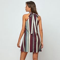 Платье в полоску с узлом сзади Shein