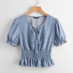 Оборка В горошёк Бохо Блузы Shein
