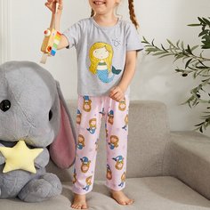 Пижама с принтом русалки для девочек Shein