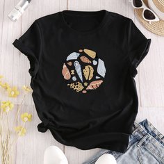 С карикатурой Повседневный Футболки Shein