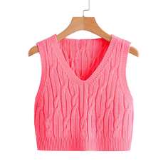 Неоново-розовый вязаный жилет-свитер Shein