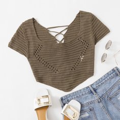 крест на крест Одноцветный Повседневный Трикотажные топы Shein