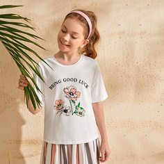Цветочный Повседневный Футболки для девочек Shein