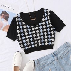 Геометрический принт Повседневный Трикотажные топы Shein