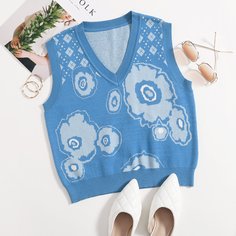 Трикотажный жилет с цветочным и геометрическим узором Shein