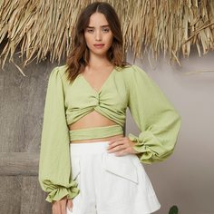 Оборка Одноцветный Бохо Блузы Shein