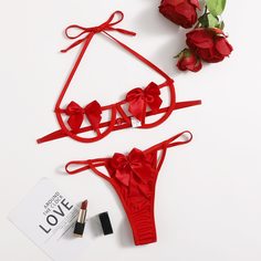 Комплект нижнего белья на косточках с бантом Shein