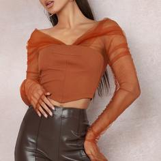 со сборками Одноцветный Элегантный Женские топы Shein