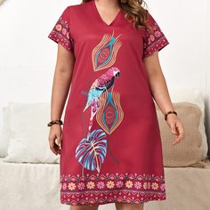 Платье размера плюс с принтом цветов и попугая Shein