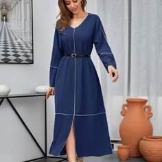 Платье с контрастной отделкой и разрезом без пояса Shein