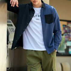 Мужская контрастная рубашка с пуговицами Shein