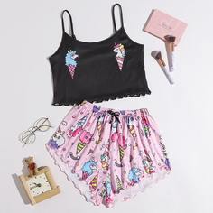 Пижама с мультипликационным принтом Shein