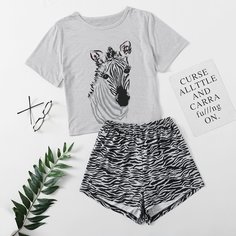 Мультяшный принт милый Пижама Shein