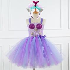 Контрастная сетка Геометрический принт Очаровательный Нарядное платье для маленьких девочек Shein