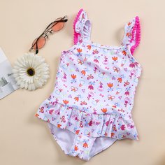 Слитный купальник с цветочным принтом для девочек Shein