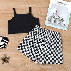 Майка и шорты в клетку для девочек Shein