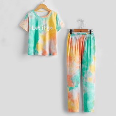 Пижама с принтом тай дай и текстовым принтом для мальчиков Shein