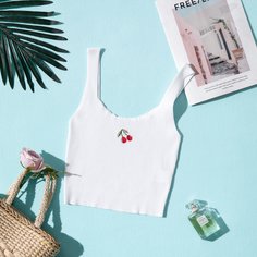 Вязаный топ с вышивкой вишни Shein