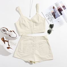 Однобортная короткая майка и шорты с карманом Shein