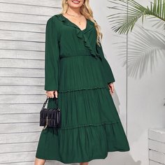 Платье размера плюс с оборкой и v-образным воротником Shein