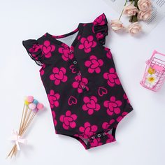 Боди-футболка с принтом сердечка и цветка для девочек Shein