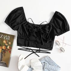 Топ с пышным рукавом и узлом Shein