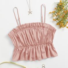 Атласный топ со сборками Shein